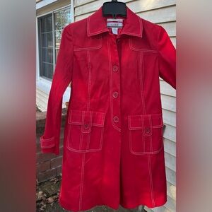 Nine & Co. Vibrant Red Trench Coat with Detailing and Buttons